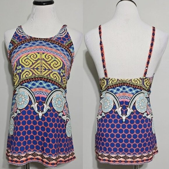 Chic Hale Bob Designer Halter Tank Top S Womens Mixed Geometric Boho Wanderlust - Picture 1 of 13